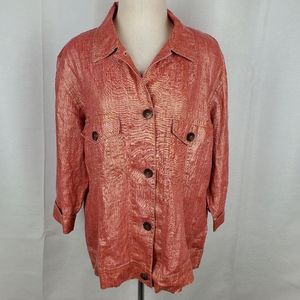 Chico's Orange Gold Shimmer 100% Linen Blouse